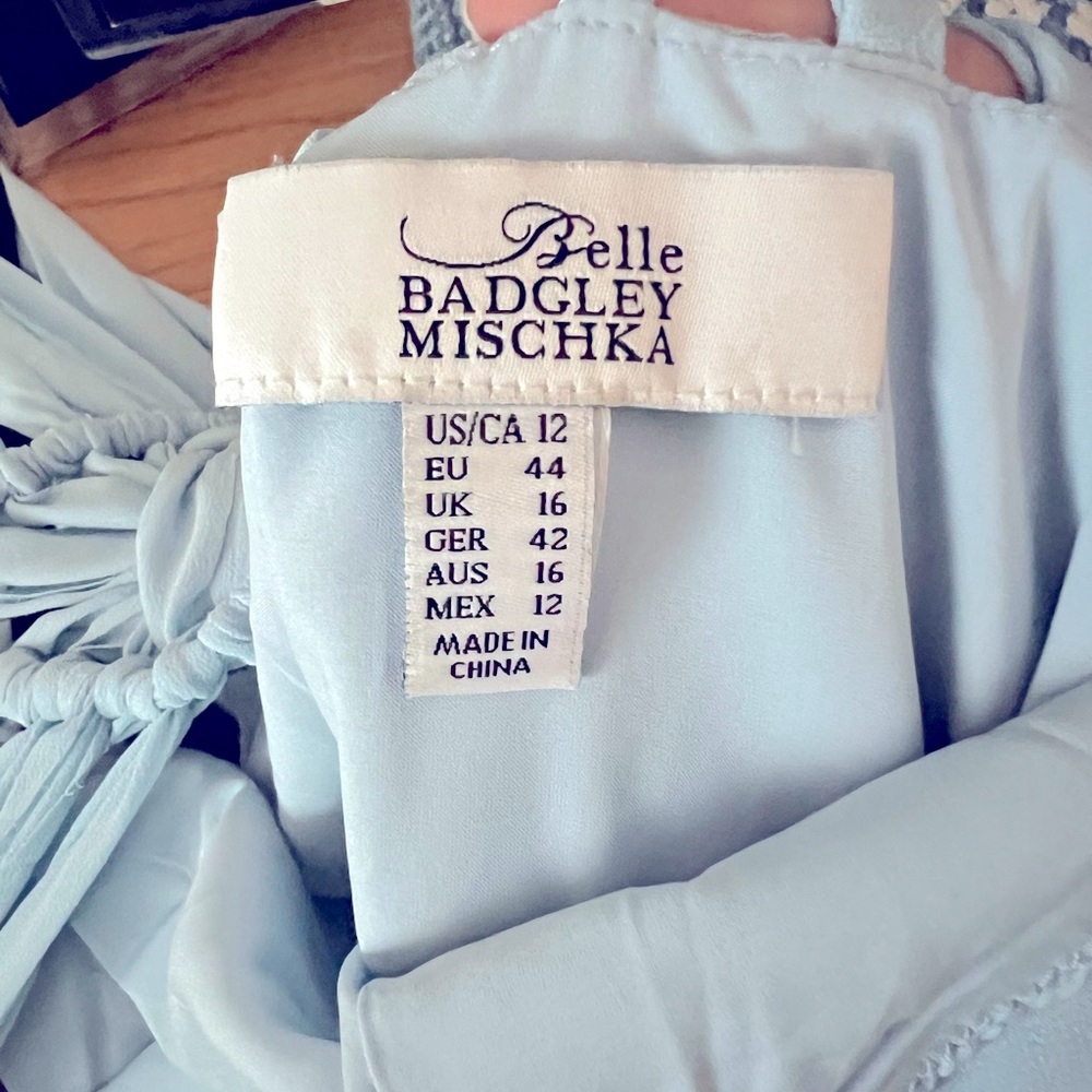 Badgley Mischka Belle Dress Size 12‎ - Light Blue with Intricate Back Detail - Picture 6 of 7